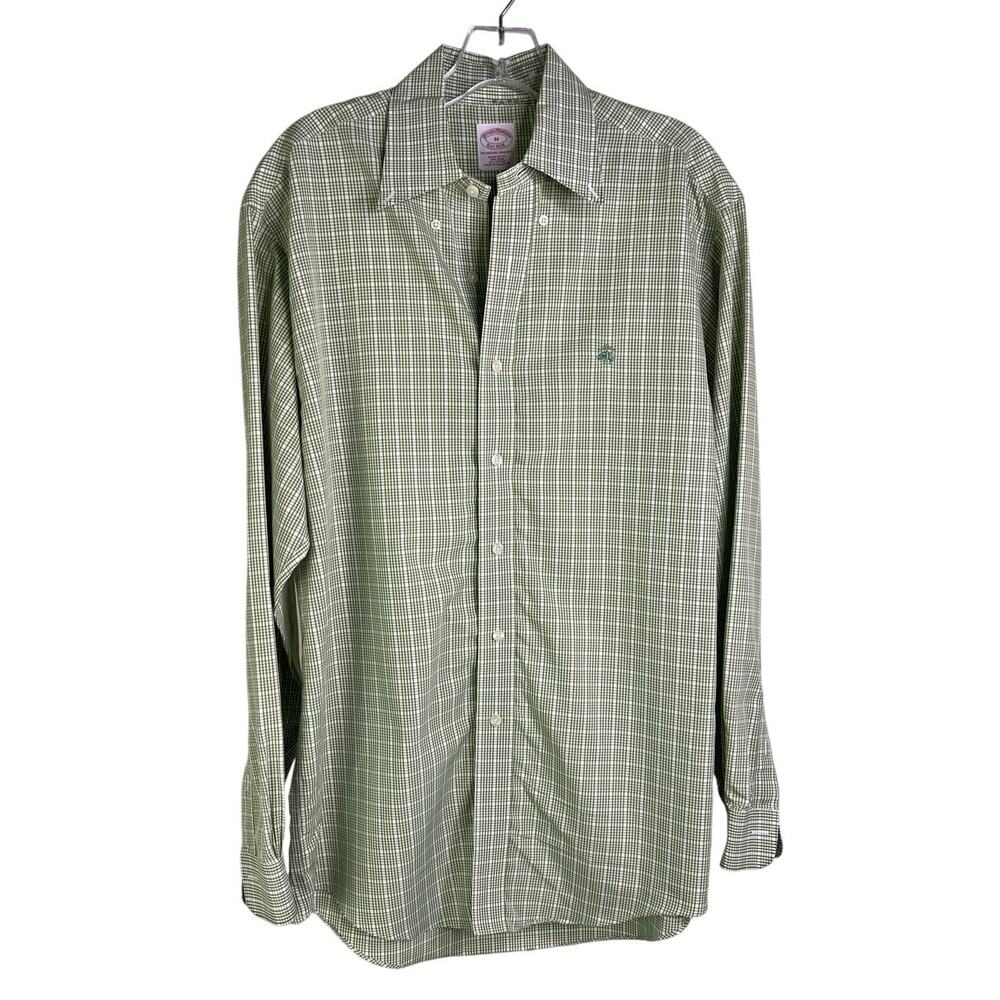 Brooks Brothers The Original‎ Shirt Mens M Green Plaid Gingham Regular Fit